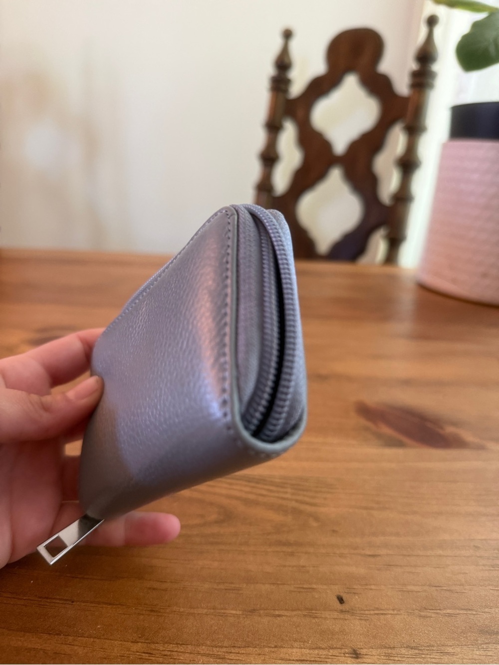 Compact Gray Leather Zip Card Wallet - Picture 8 of 10